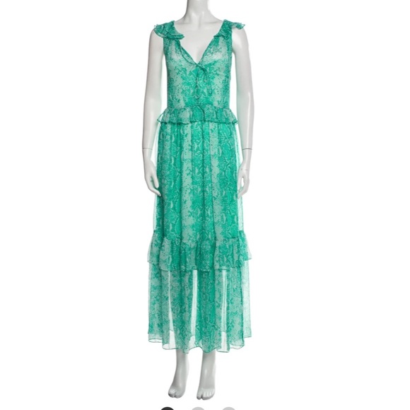 Diane Von Furstenberg Dresses & Skirts - NWOT Green animal DVF Ruffle Maxi Dress sz S